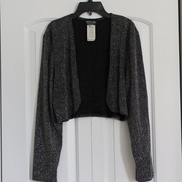 Vintage ONYX Nite Black Sparkly Long Sleeve Bolero Open Front Jacket Size 12 - Picture 7 of 11